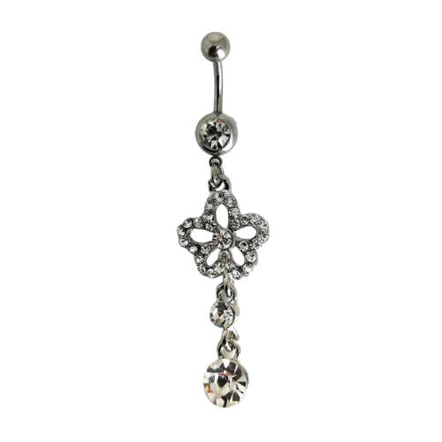 Silver Flower Diamante Belly Ring