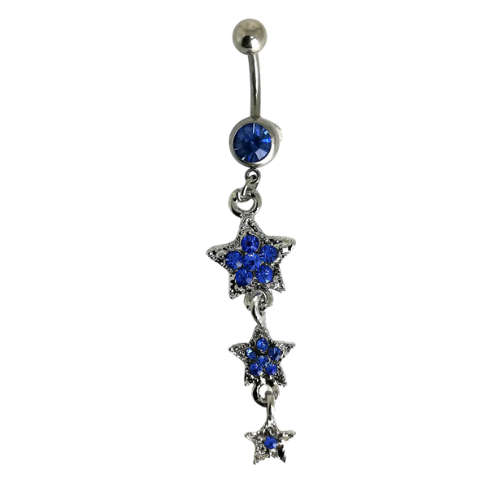 Blue Triple Tier Star Diamante Belly Ring