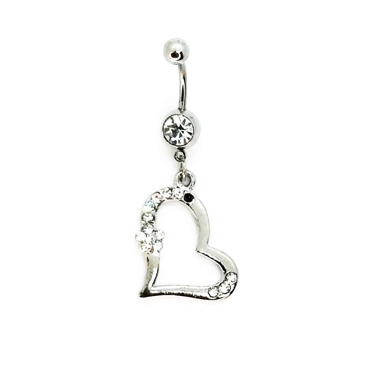 Silver Heart Diamante Belly Ring