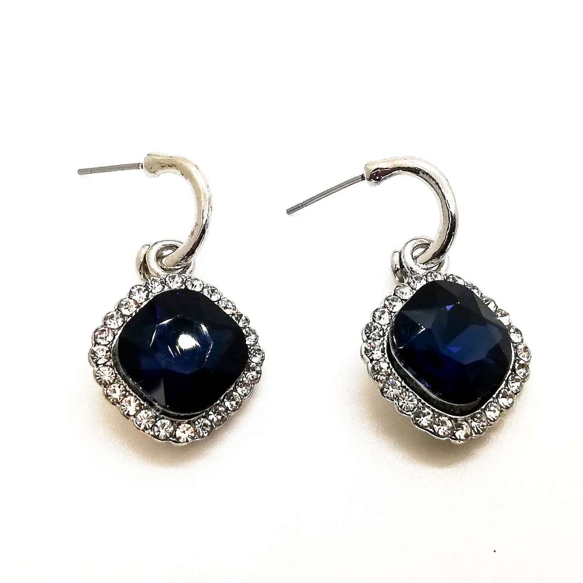 Diamante and Rhinestone Soft Edged Diamond Drop Earring Midnight Blue