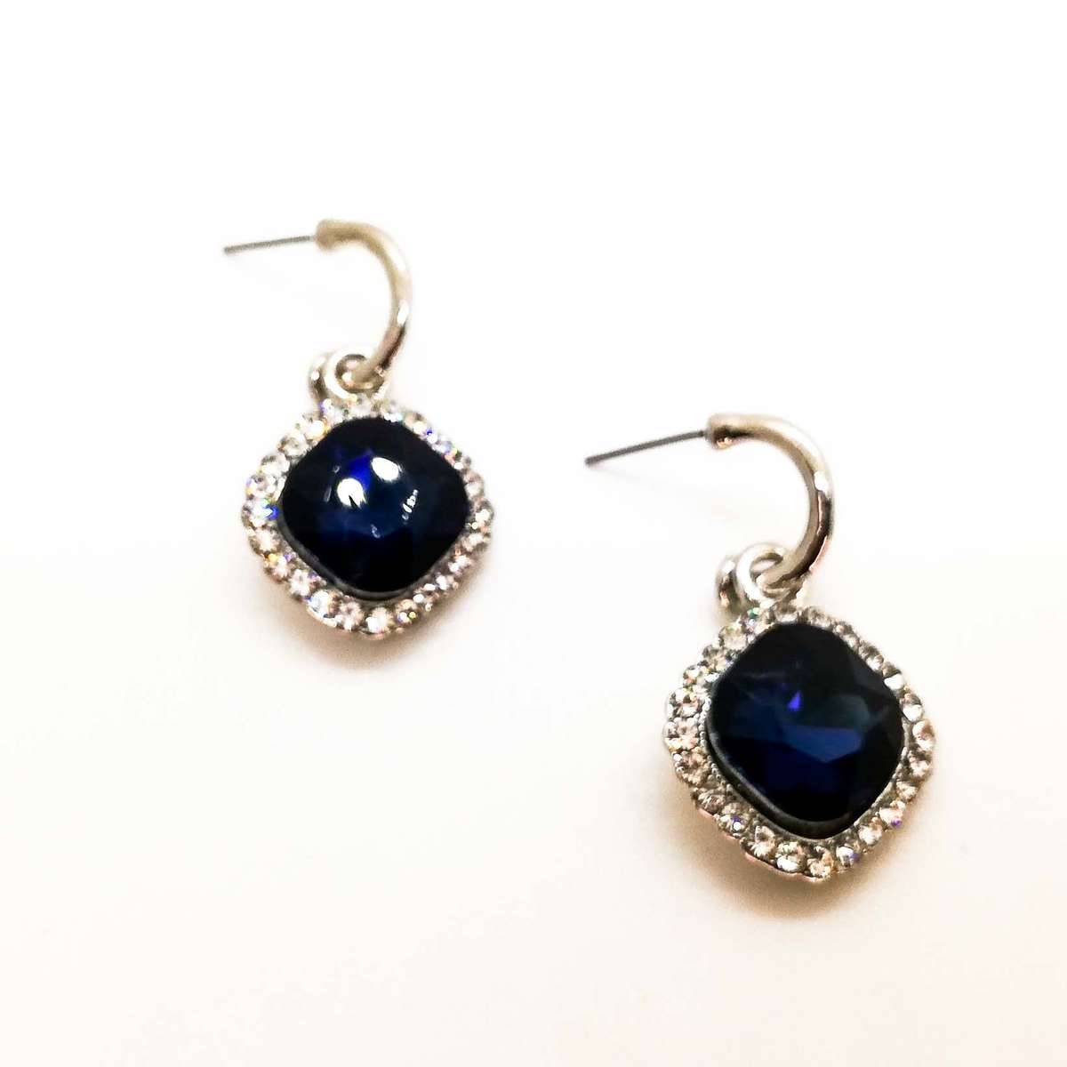 Diamante and Rhinestone Soft Edged Diamond Drop Earring Midnight Blue