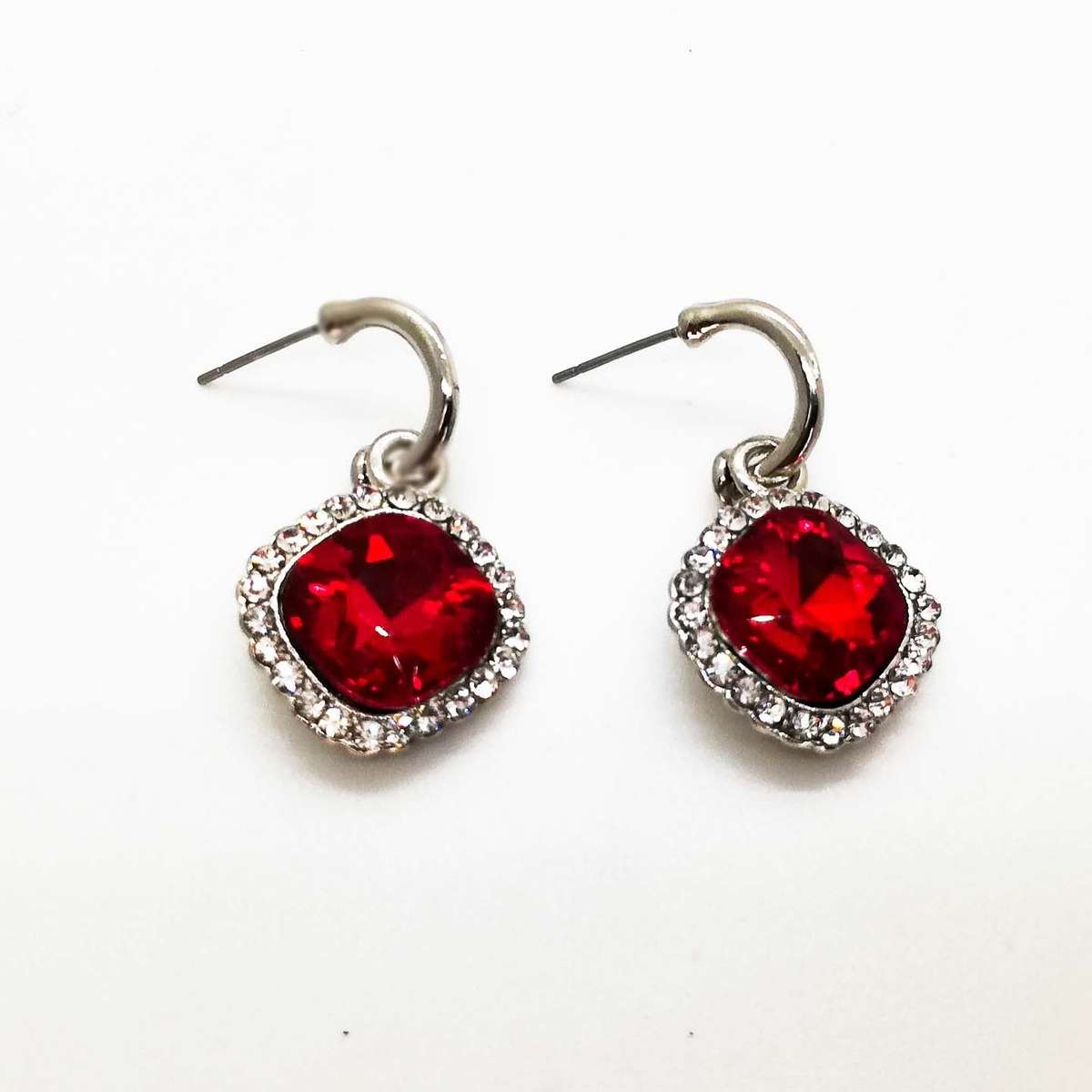 Diamante and Rhinestone Soft Edged Diamond Drop Earring Ruby Red