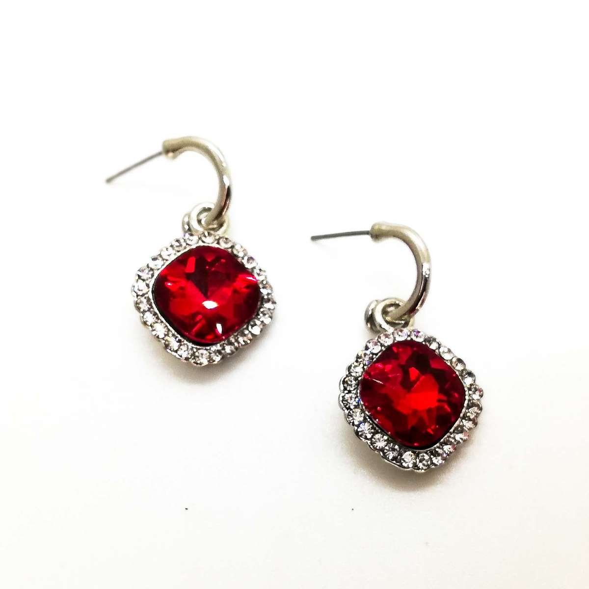 Diamante and Rhinestone Soft Edged Diamond Drop Earring Ruby Red