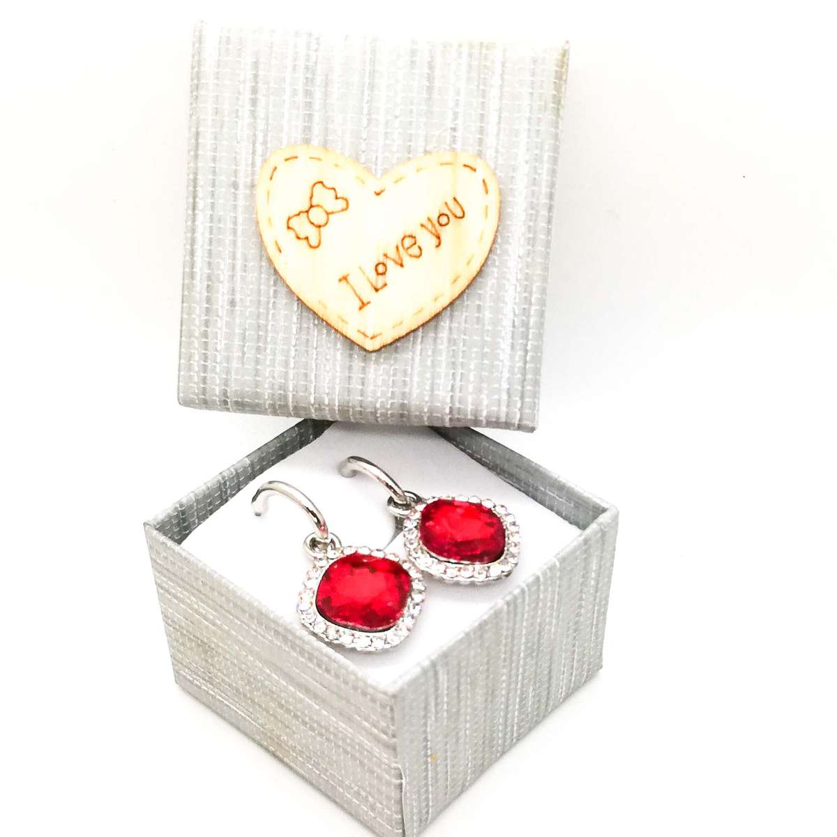 Diamante and Rhinestone Soft Edged Diamond Drop Earring Ruby Red