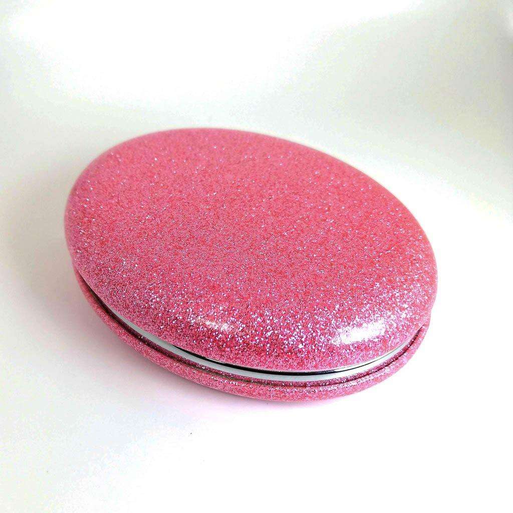 Oval Designer Compact Mirror- Glitter Pink