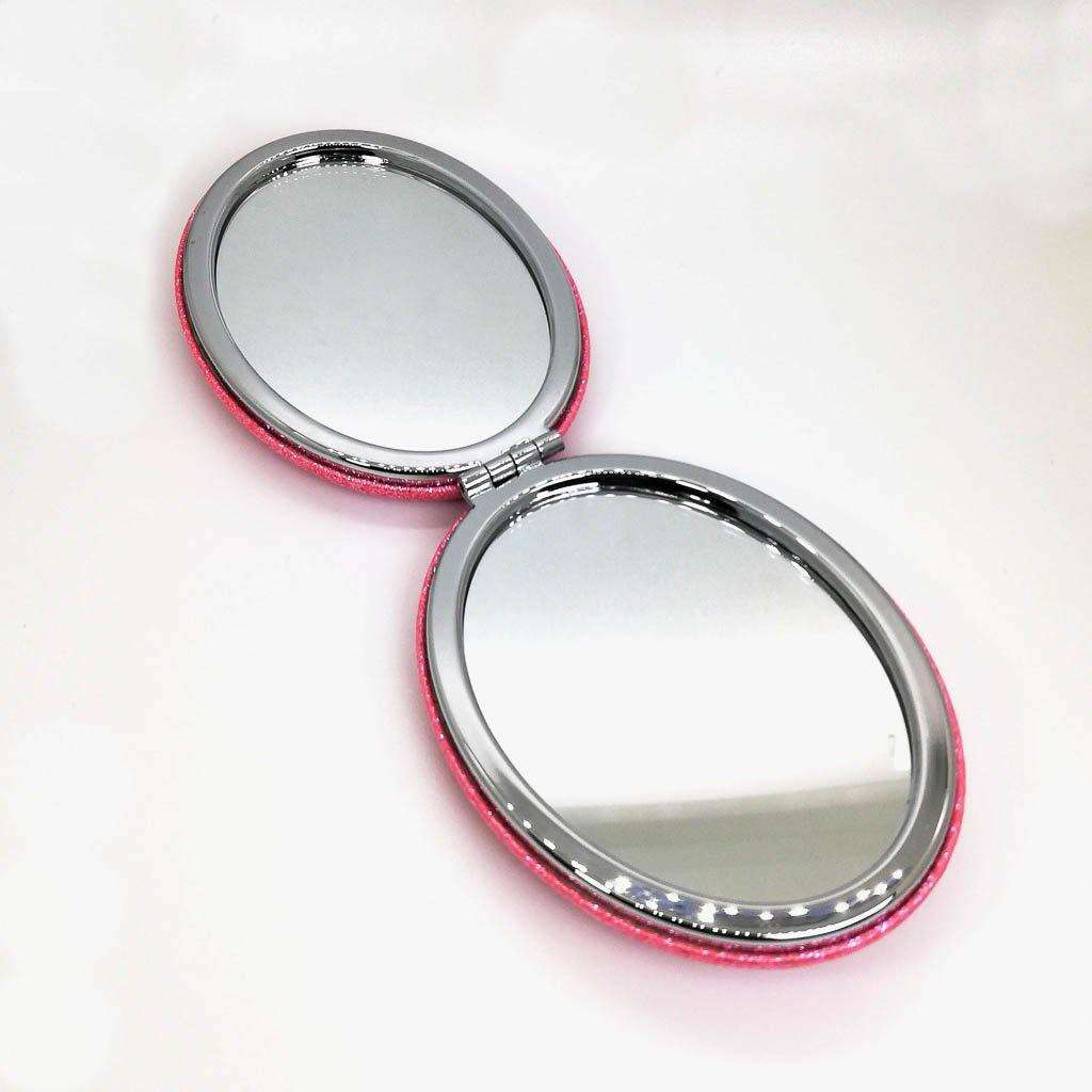 Oval Designer Compact Mirror- Glitter Pink