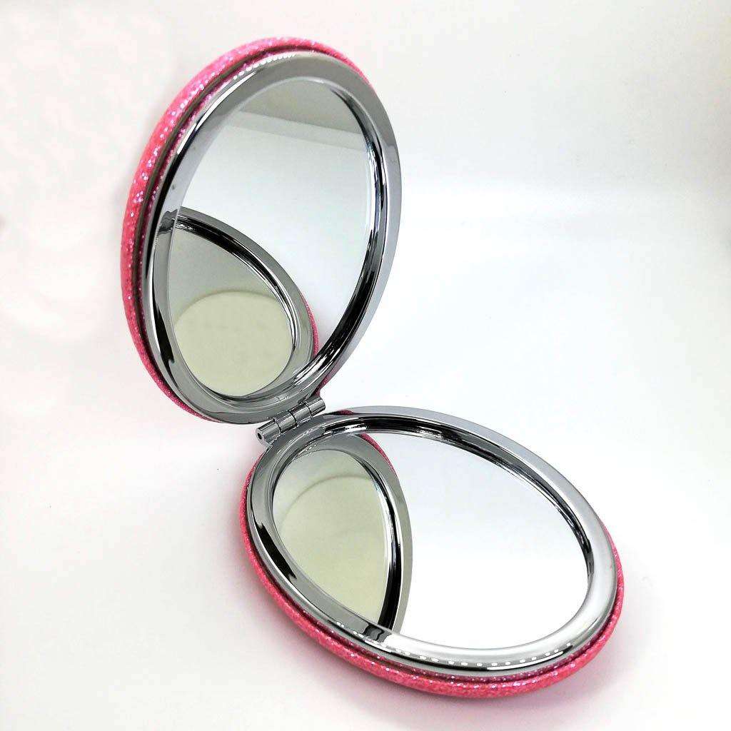 Oval Designer Compact Mirror- Glitter Pink