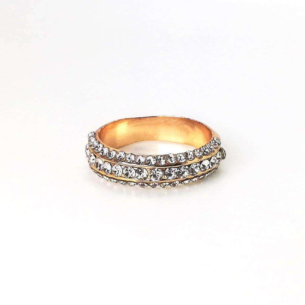 Gold Trio Band Diamante Ring - Medium (19mm)