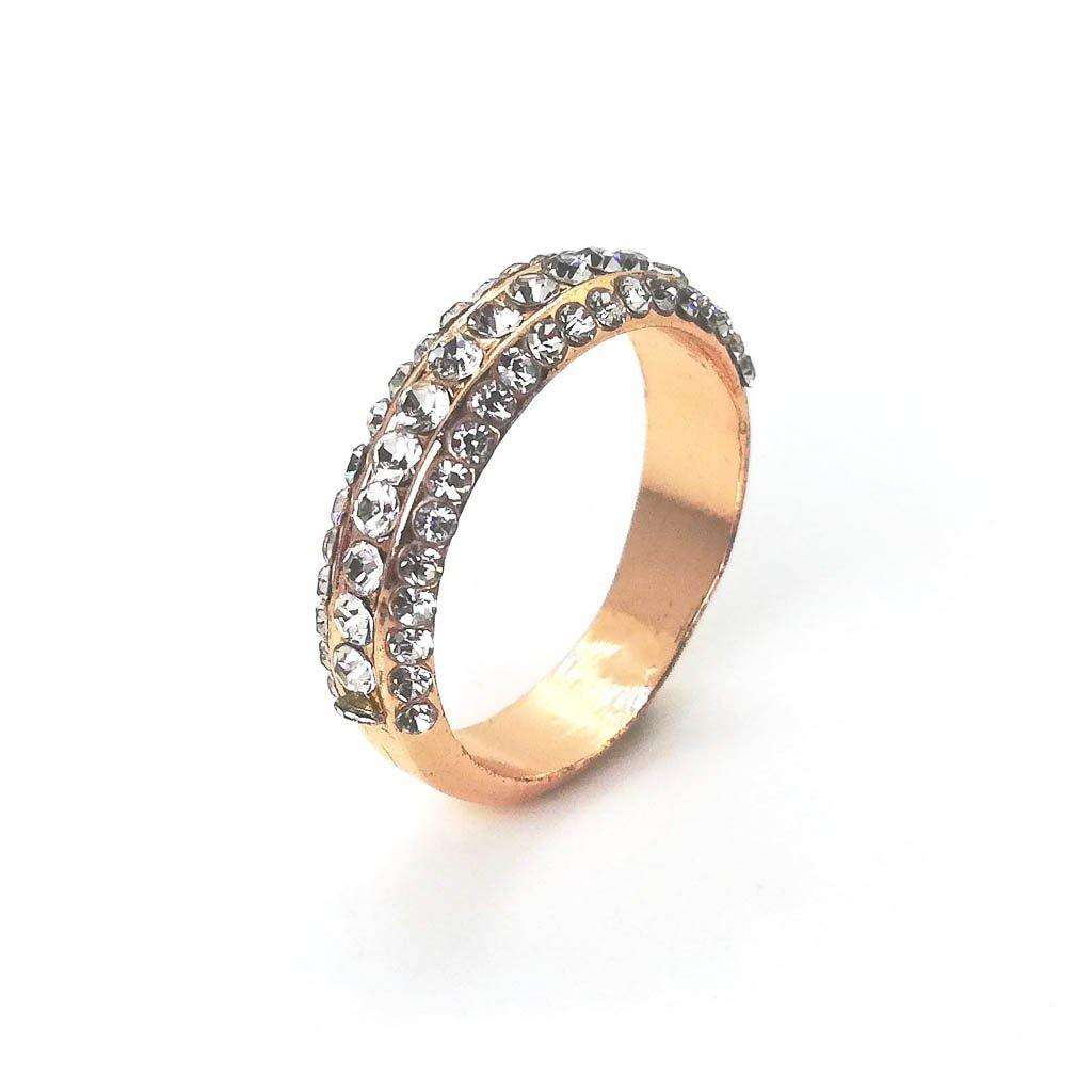 Gold Trio Band Diamante Ring - Medium (19mm)