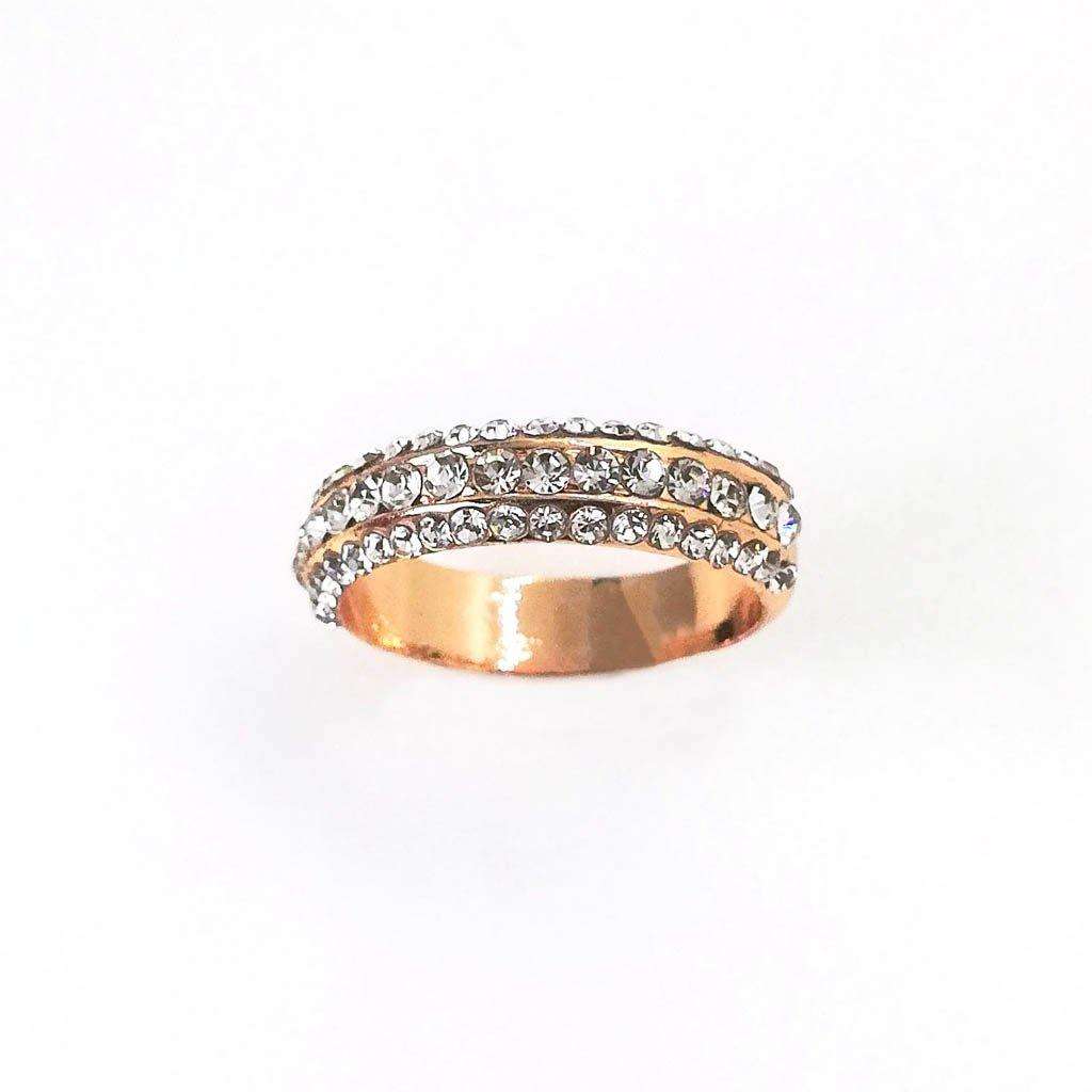 Gold Trio Band Diamante Ring - Medium (19mm)