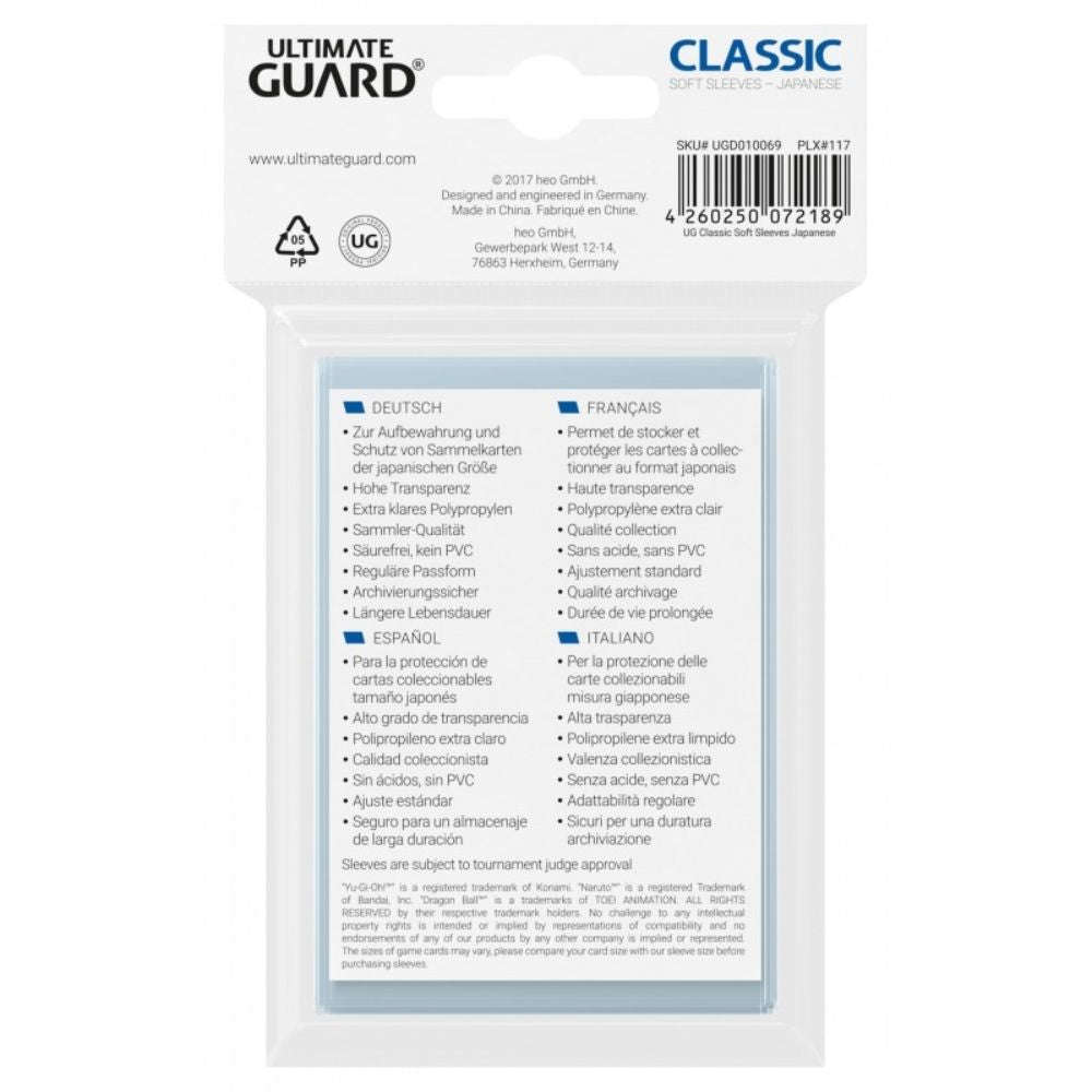 Ultimate Guard Classic Soft Sleeves Japanese Size Clear