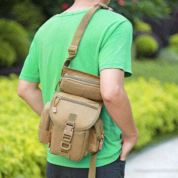 Men`s Nylon Hip Drop Belt Waist Fanny Leg Bag Waterproof Military Tactical Bag - Khaki