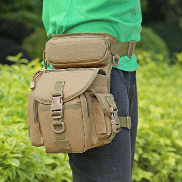 Men`s Nylon Hip Drop Belt Waist Fanny Leg Bag Waterproof Military Tactical Bag - Khaki