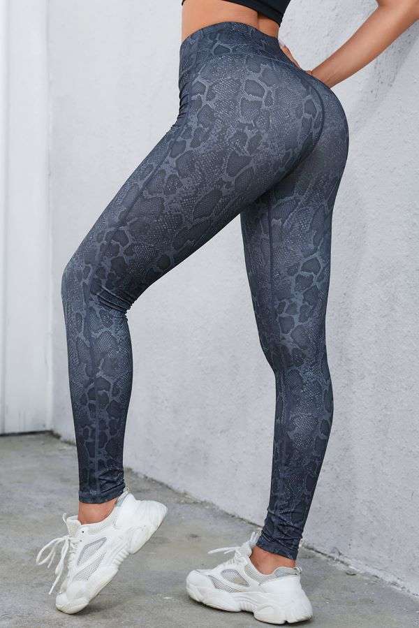 Wide Waistband Leopard Print Leggings - Blue/Grey