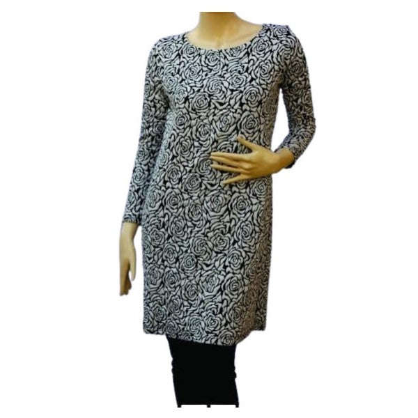 Winter Dress - Black & White Rose Print