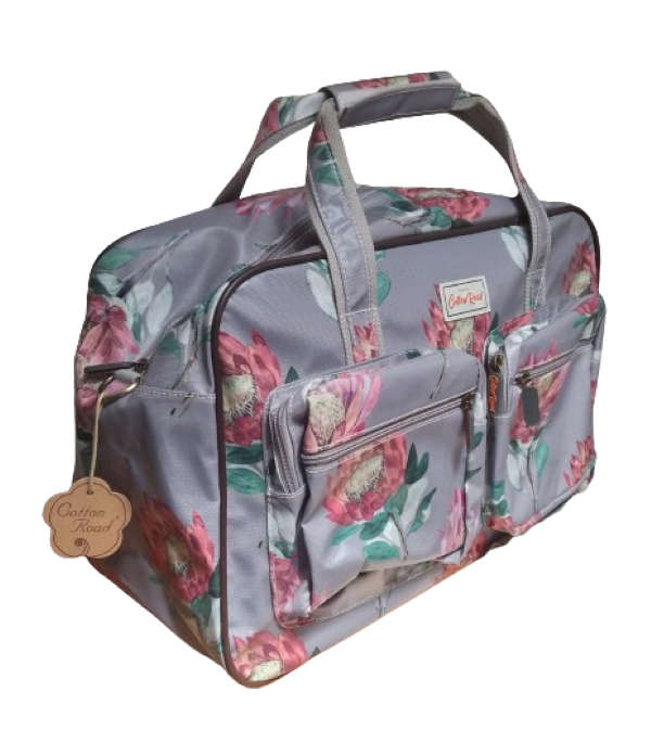 Cotton Road Overnight Bag - Grey & Pink Protea