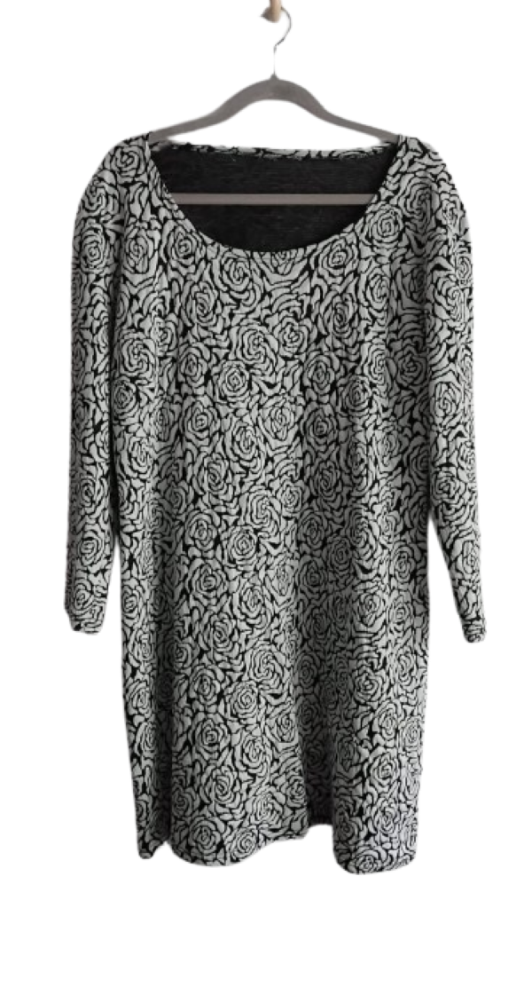 Winter Dress - Black & White Rose Print