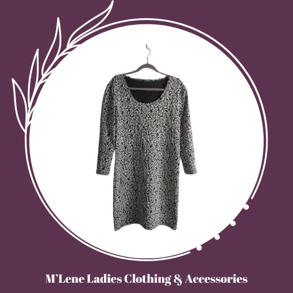 Winter Dress - Black & White Rose Print