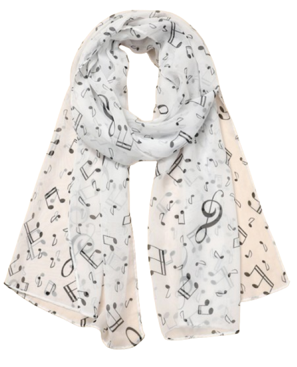 Scarf - White - Music Notes