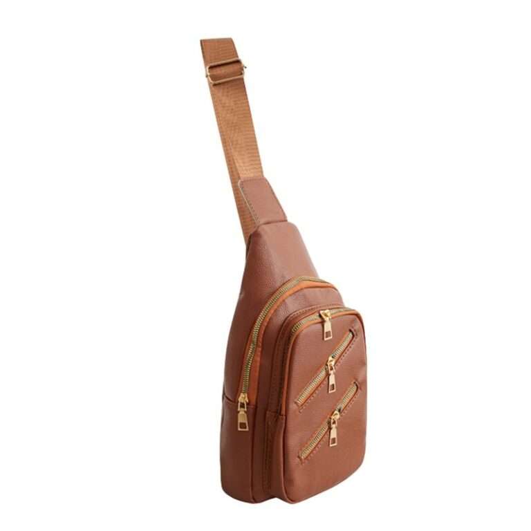 Shoulder Bag With Multiple Zip Pockets - Brown