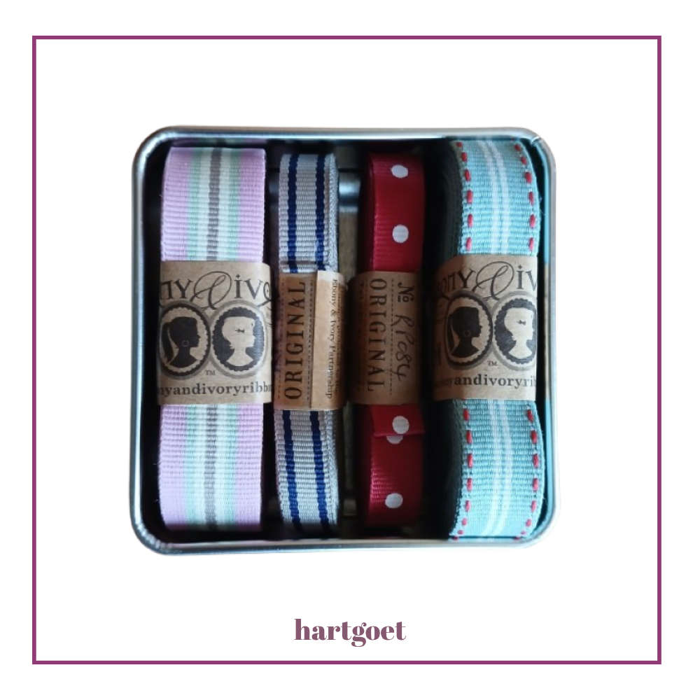 Silver Ribbon Gift Tin  4 x 5m Ribbon