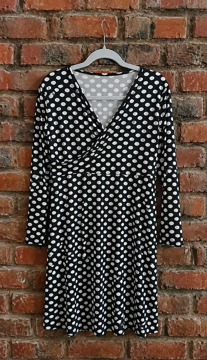 Cross Over Dress - Black with White Polkadots