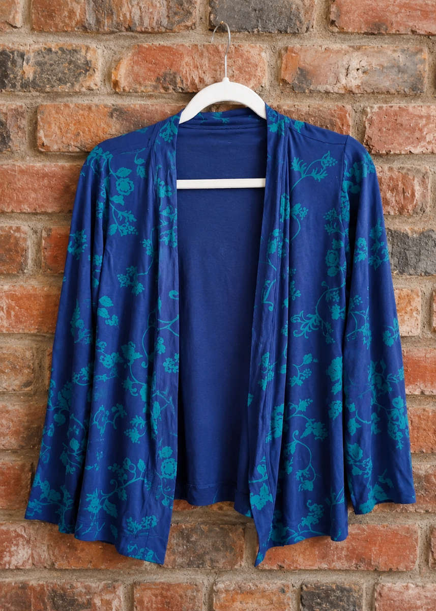 Blue Cardi with Teal Print