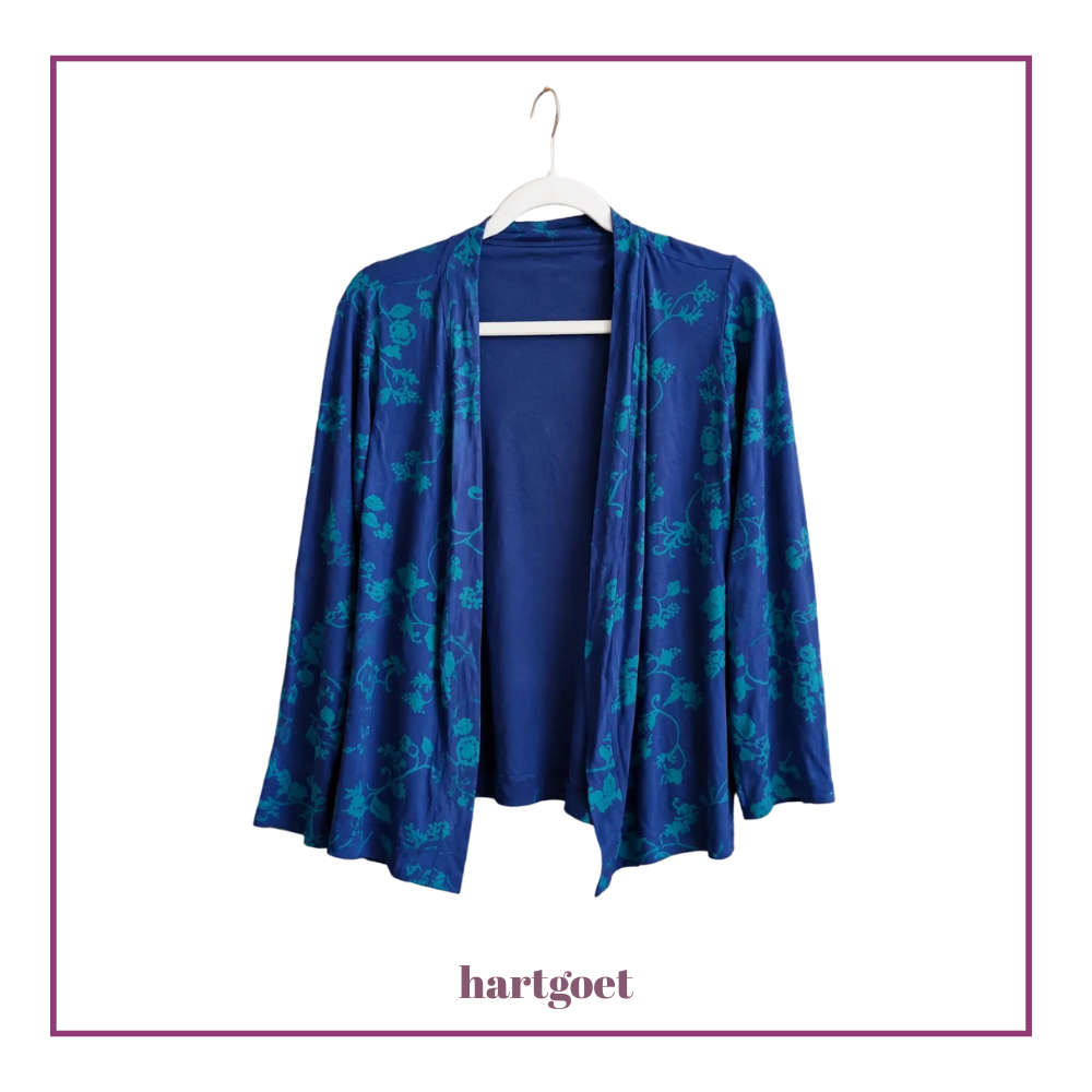 Blue Cardi with Teal Print