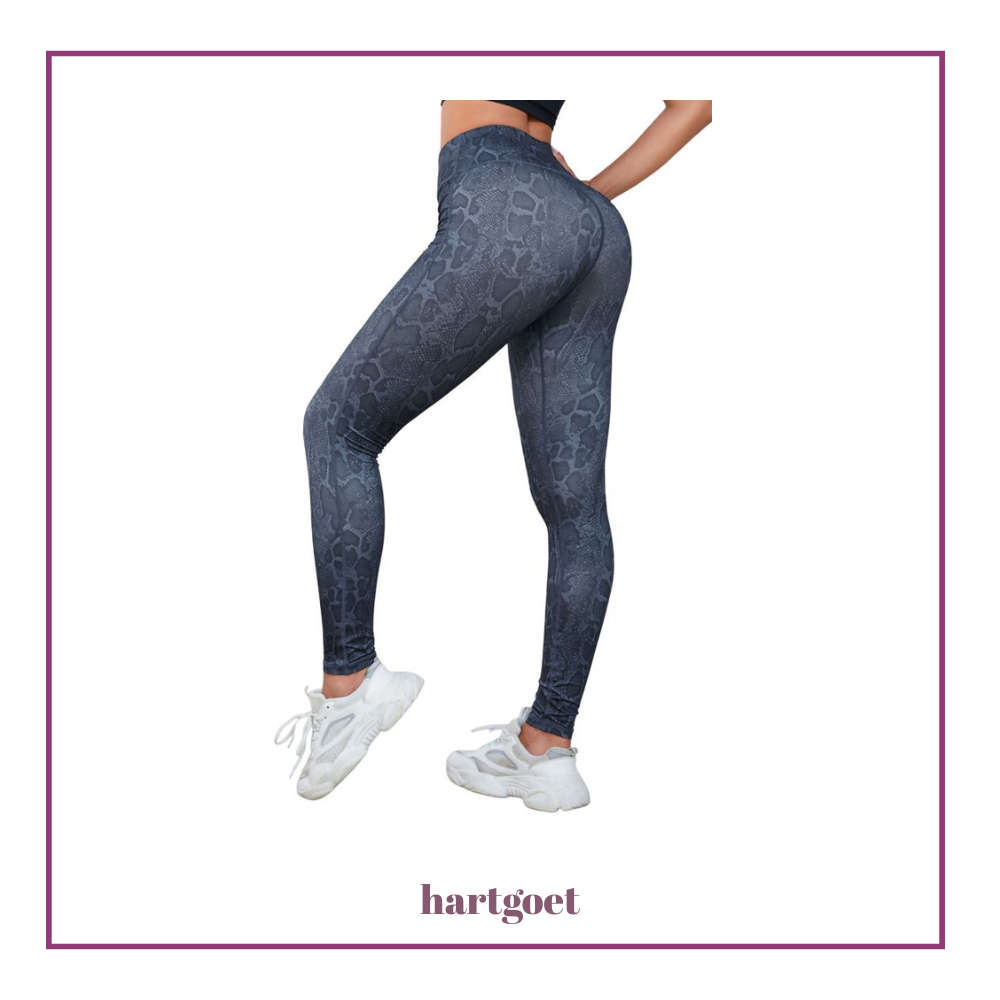 Wide Waistband Leopard Print Leggings - Blue/Grey