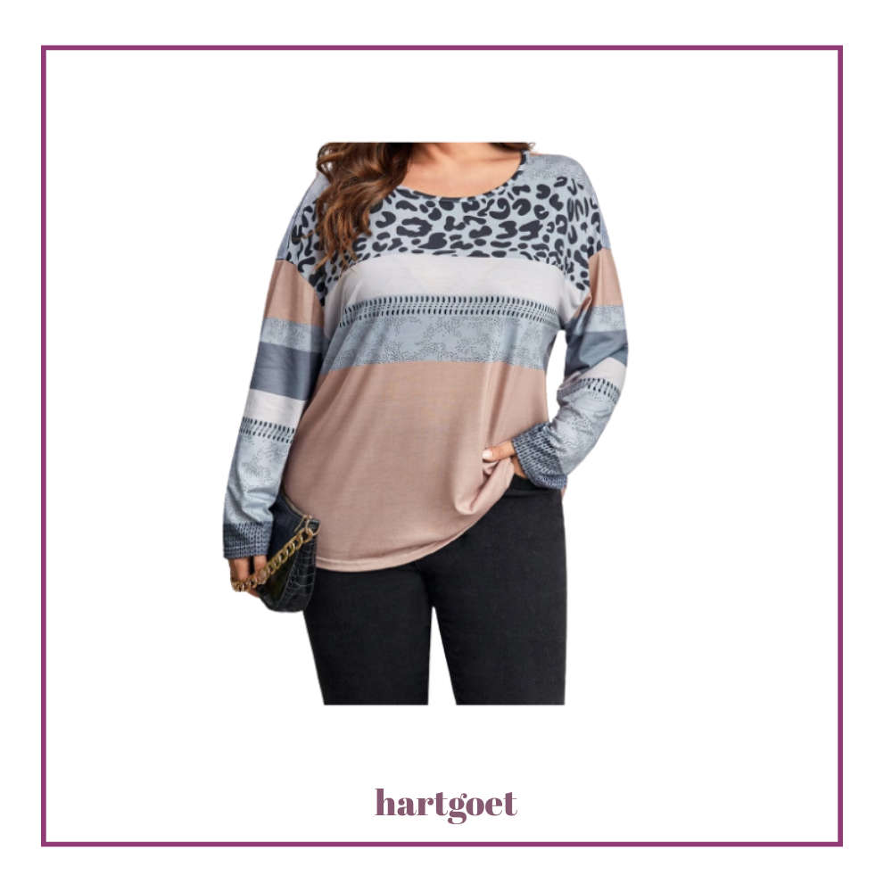 Pink & Leopard Print Colourblock Top