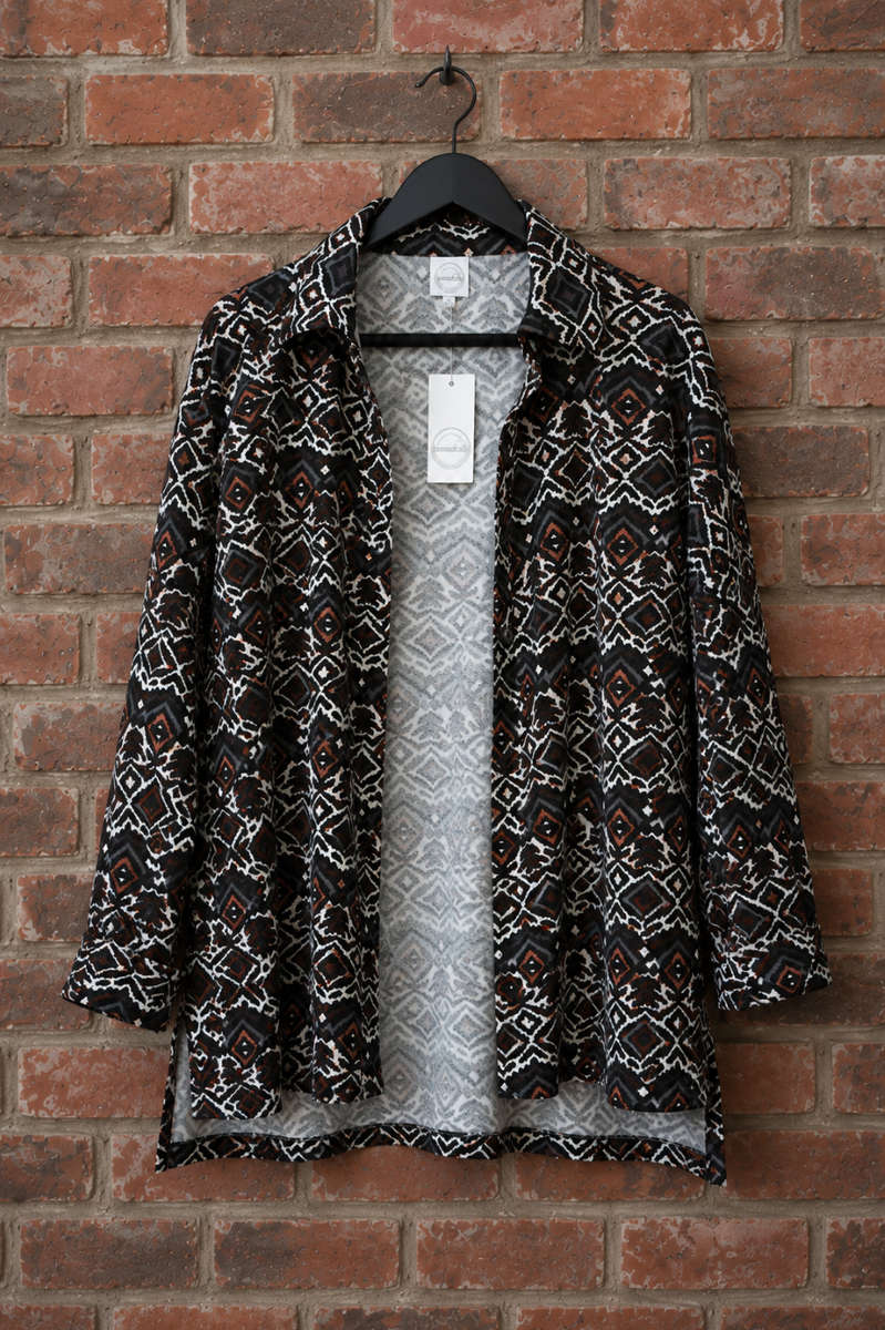 Edith Jacket - Grey/Black/Pink/Blue Aztec Design