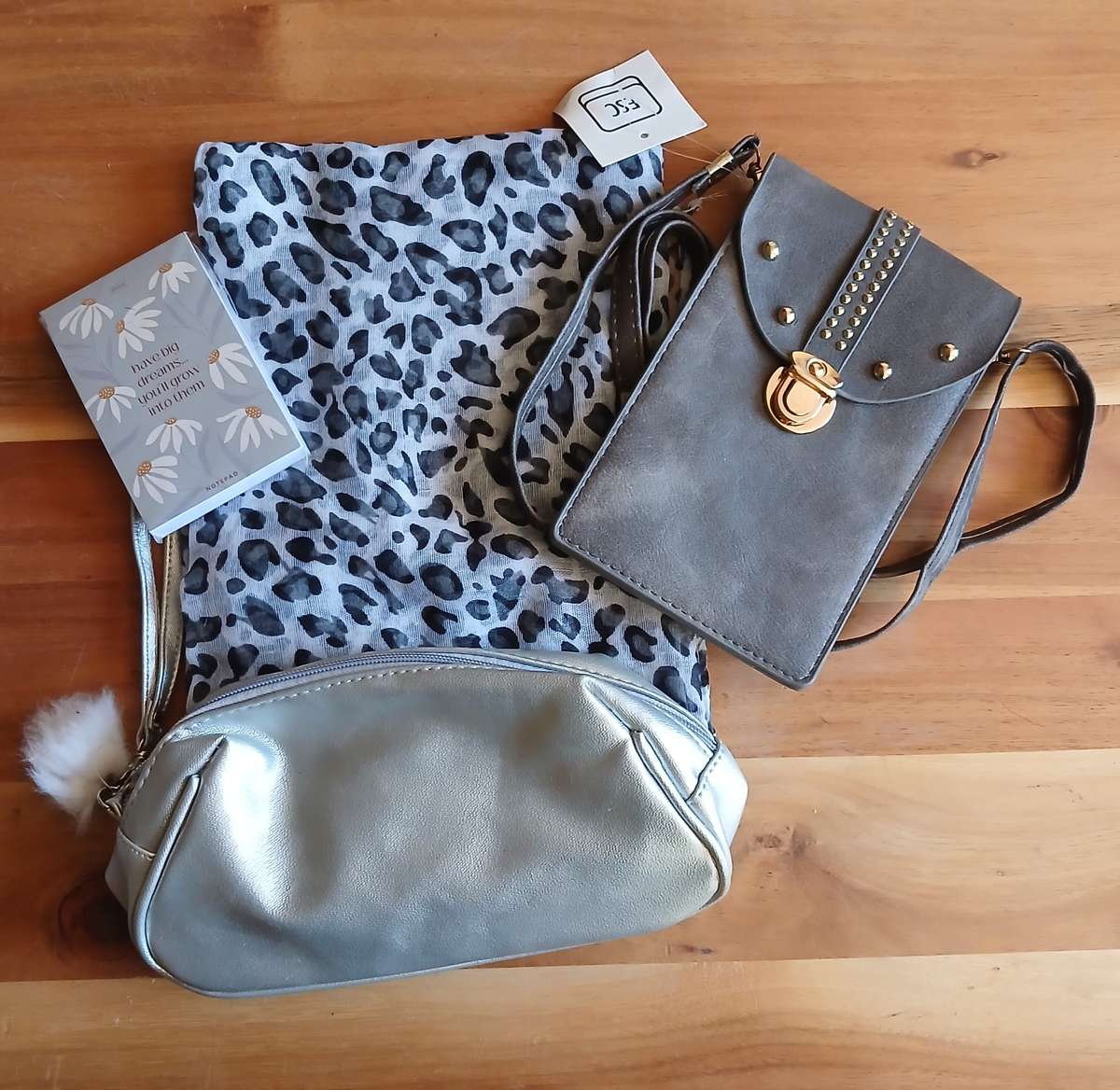 Grey Luxury Gift Set  Scarf, Notebook, Mobile Bag & Cosmetic Bag