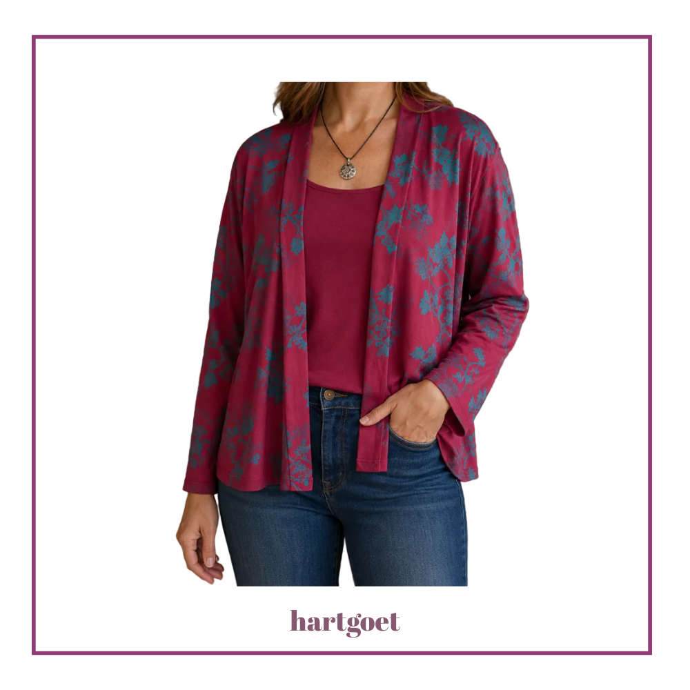 Maroon & Teal Print Cardigan  Women's Layering Essential