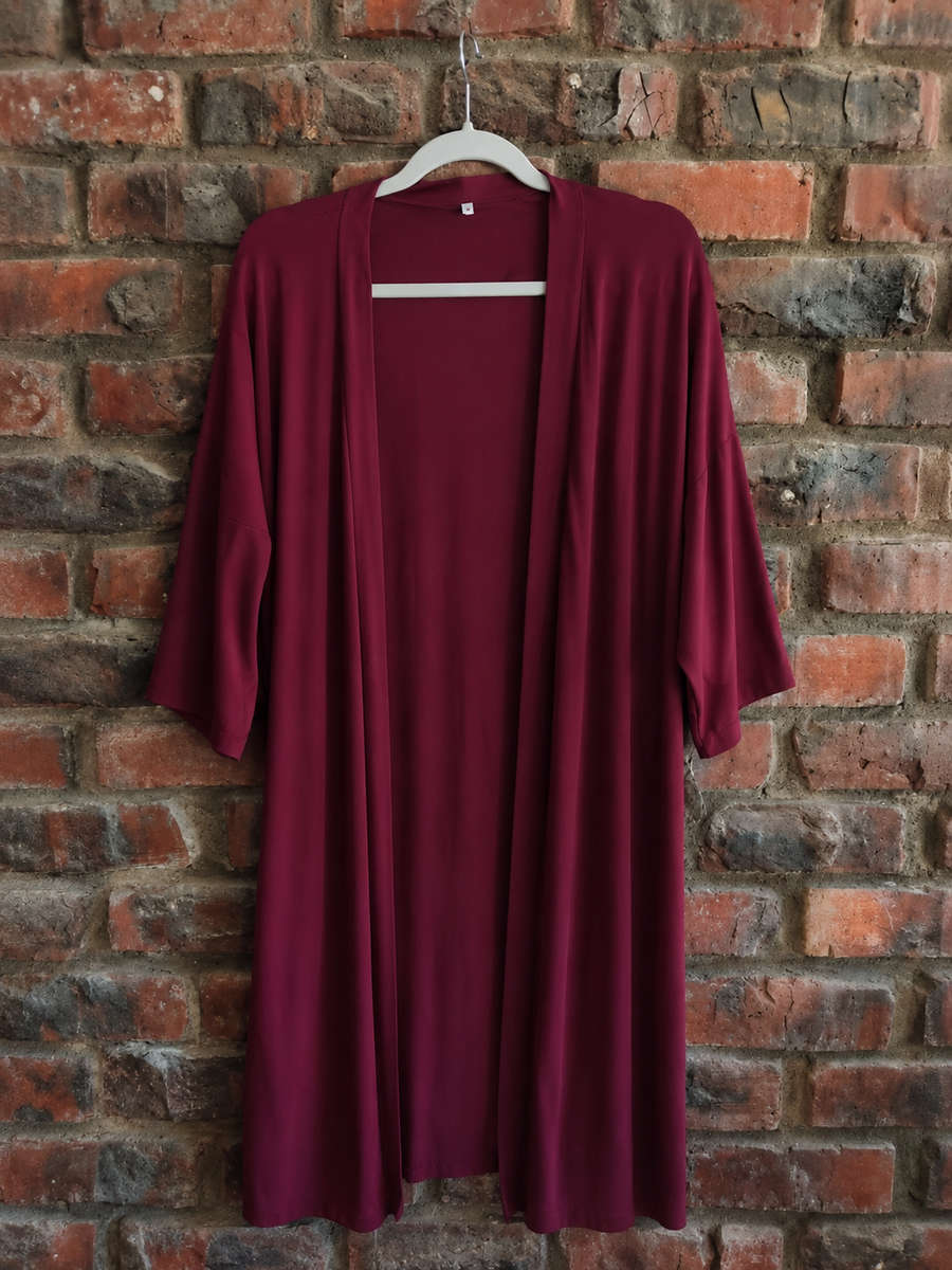 Maroon Long Open-Front Jacket | Earth Angel Clothing