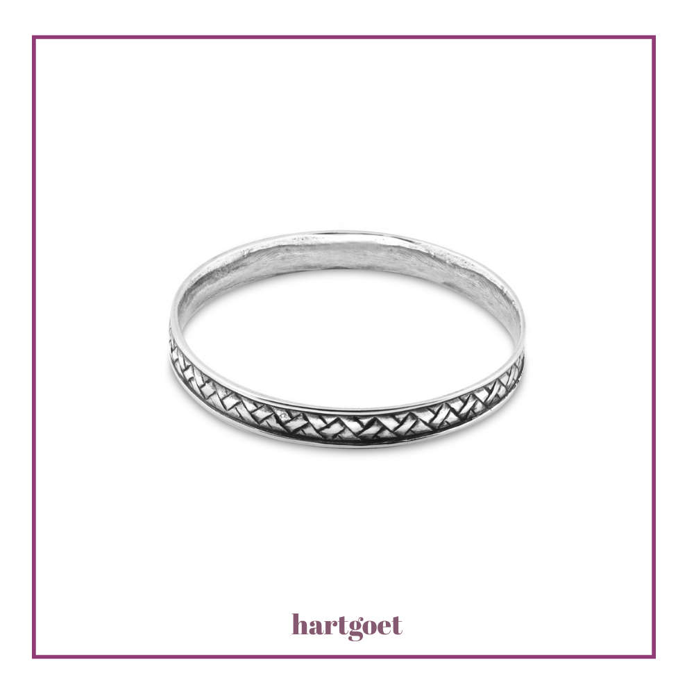 Miglio Vida Woven Detail Bangle  Burnished Silver (67mm)
