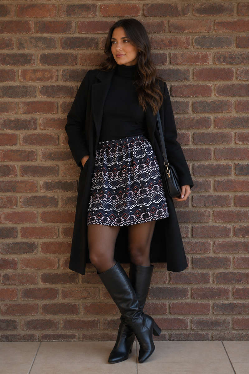 Winter Mini Skirt - Black/Grey/Blue/Pink Aztec Design
