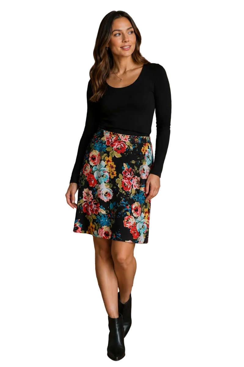 Black Floral Print Skirt