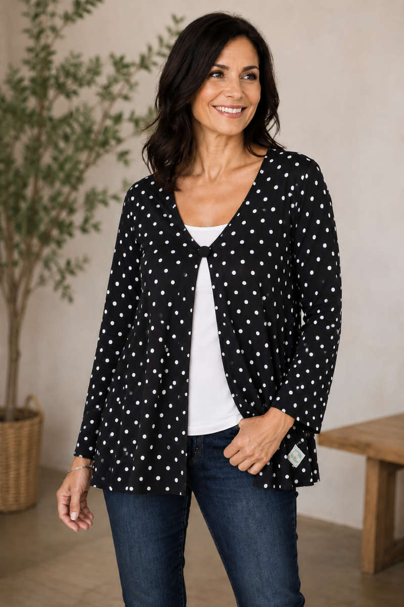 Casual Jacket - Black With White Polkadots