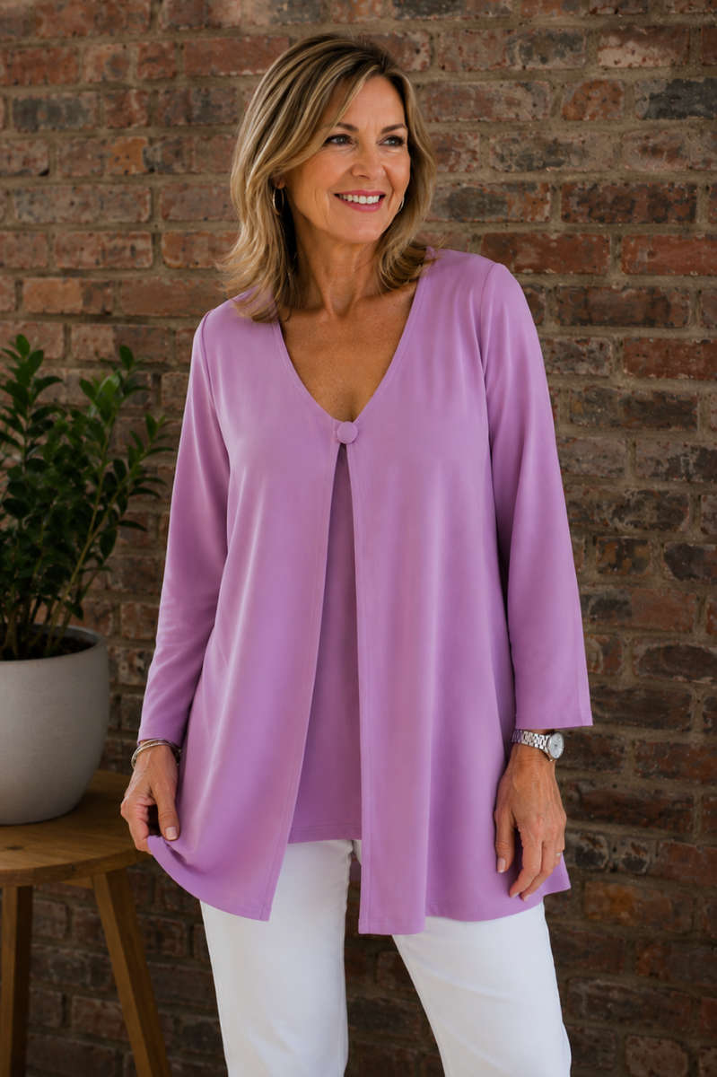 Lilac Open Front Casual Jacket