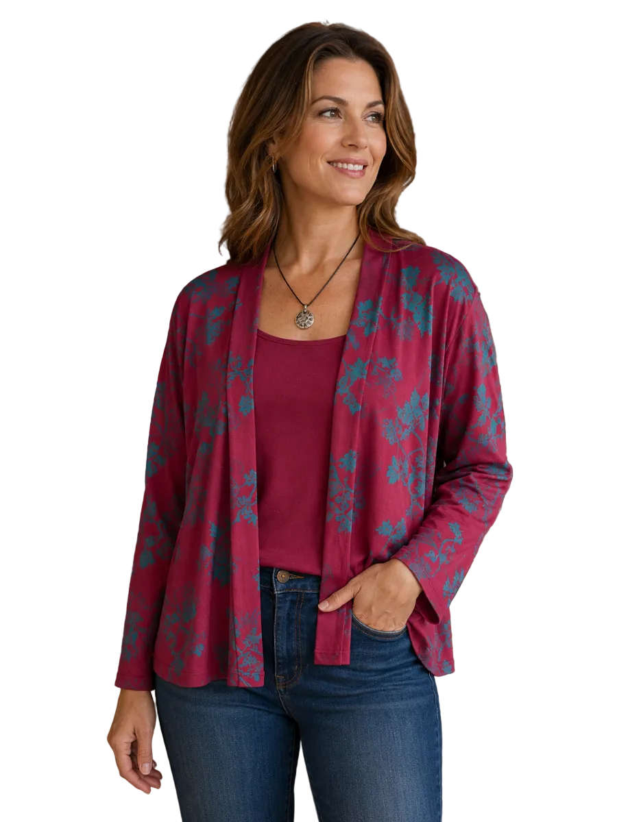 Maroon & Teal Print Cardigan  Women's Layering Essential