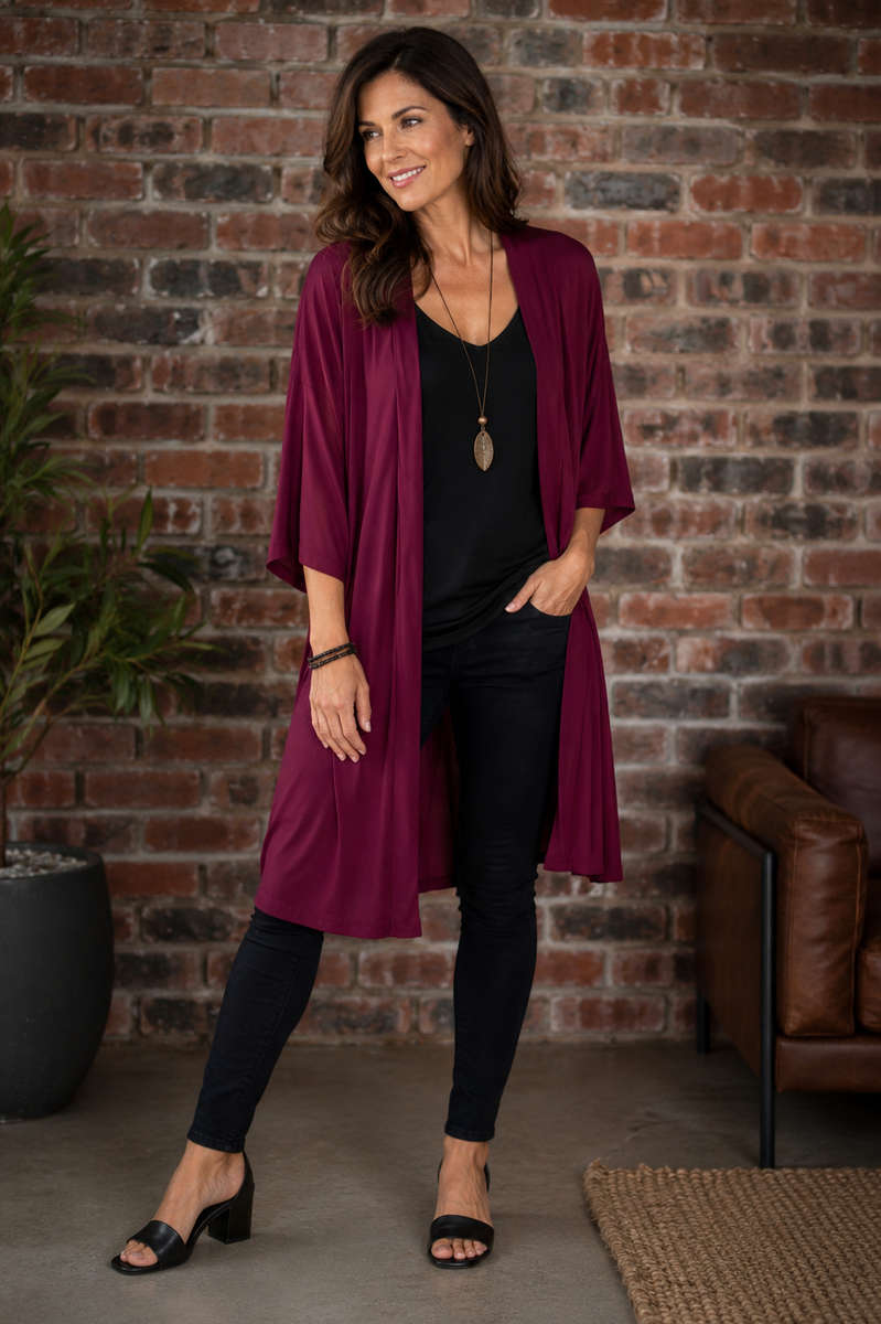 Maroon Long Open-Front Jacket | Earth Angel Clothing