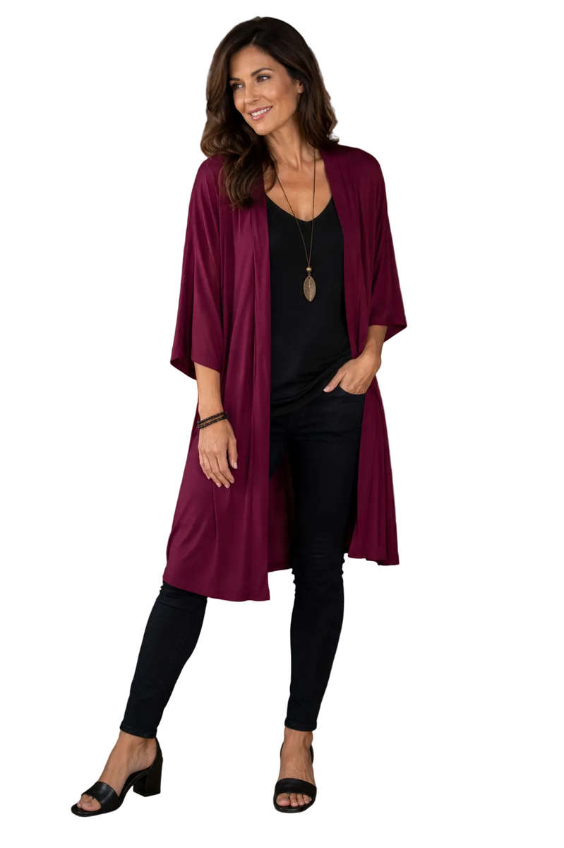 Maroon Long Open-Front Jacket | Earth Angel Clothing
