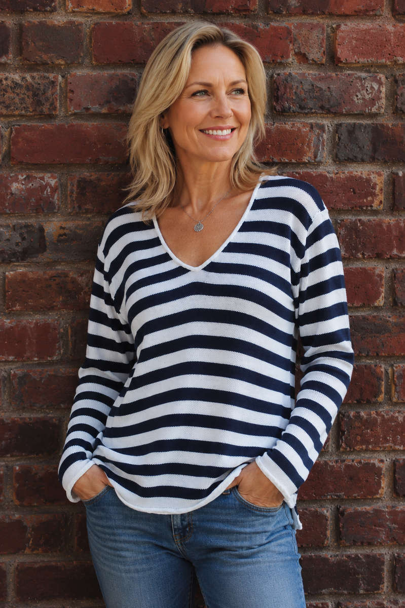 Cotton Jersey - White & Navy