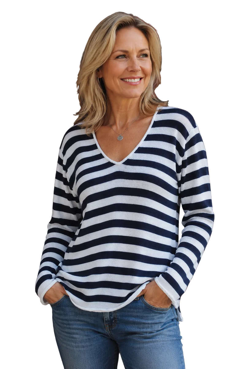 Cotton Jersey - White & Navy