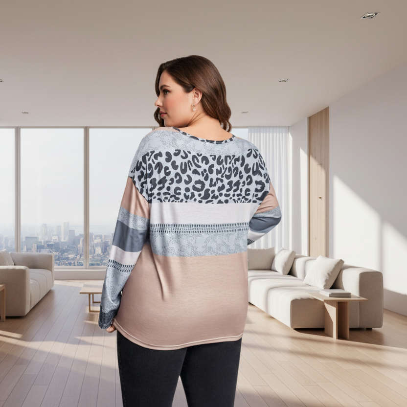 Pink & Leopard Print Colourblock Top