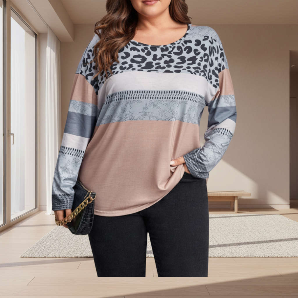 Pink & Leopard Print Colourblock Top