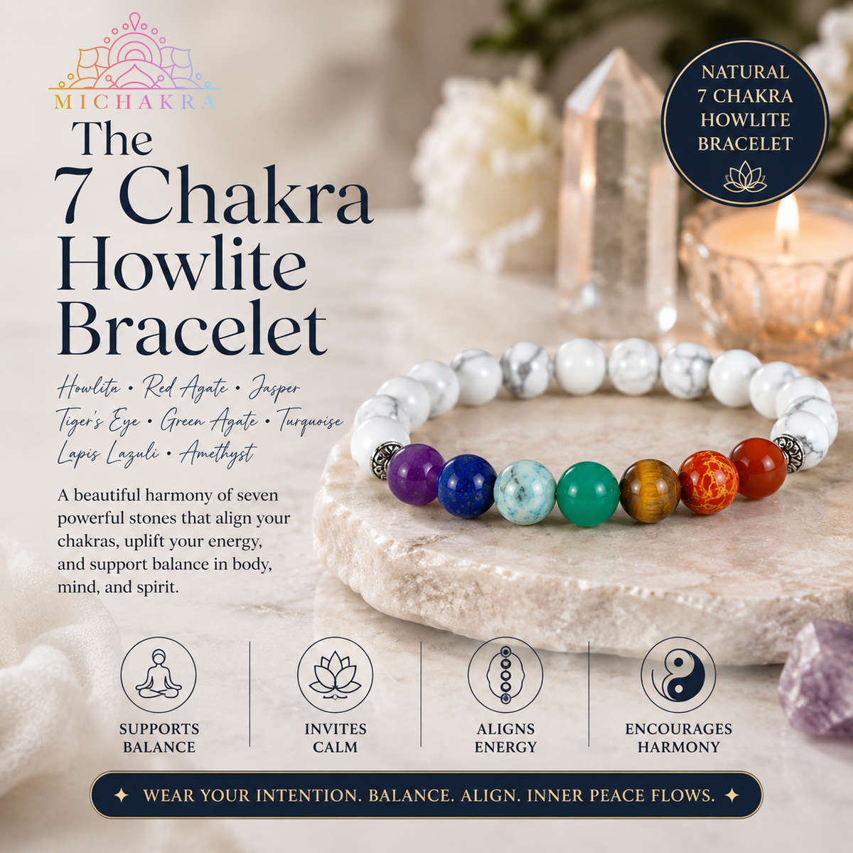 The 7 Chakra Howlite Bracelet