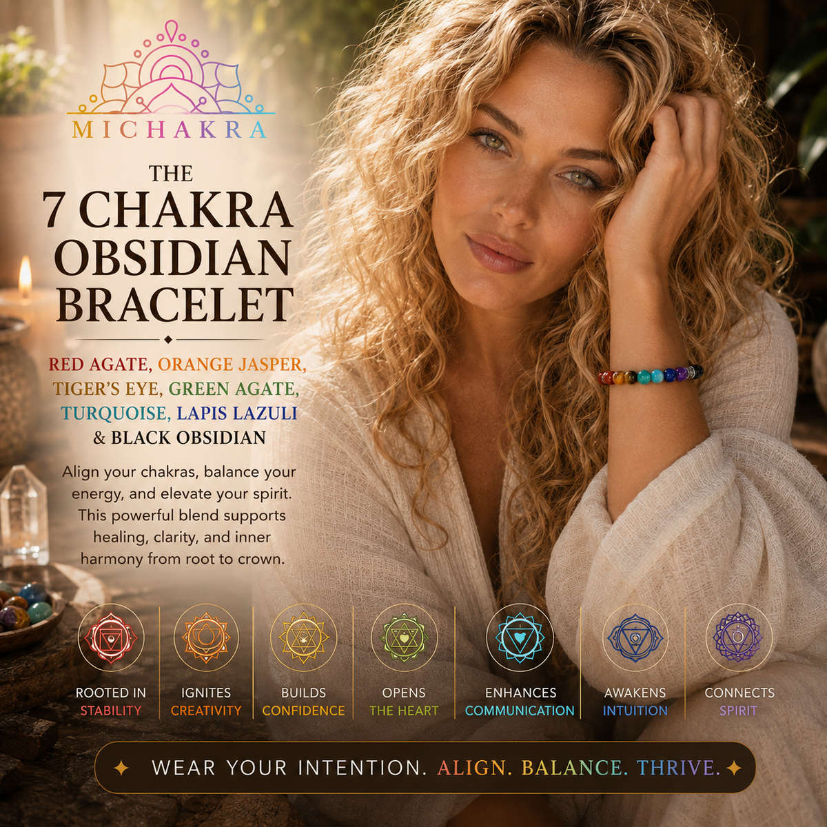 The 7 Chakra Black Obsidian Bracelet
