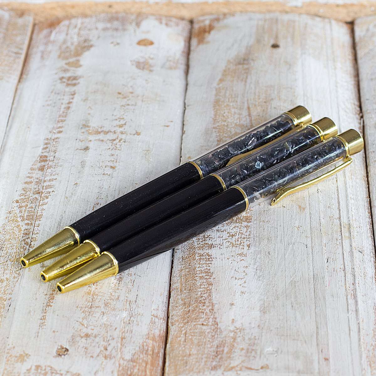 Crystal Gemstone Pen  - Gold - Obsidian