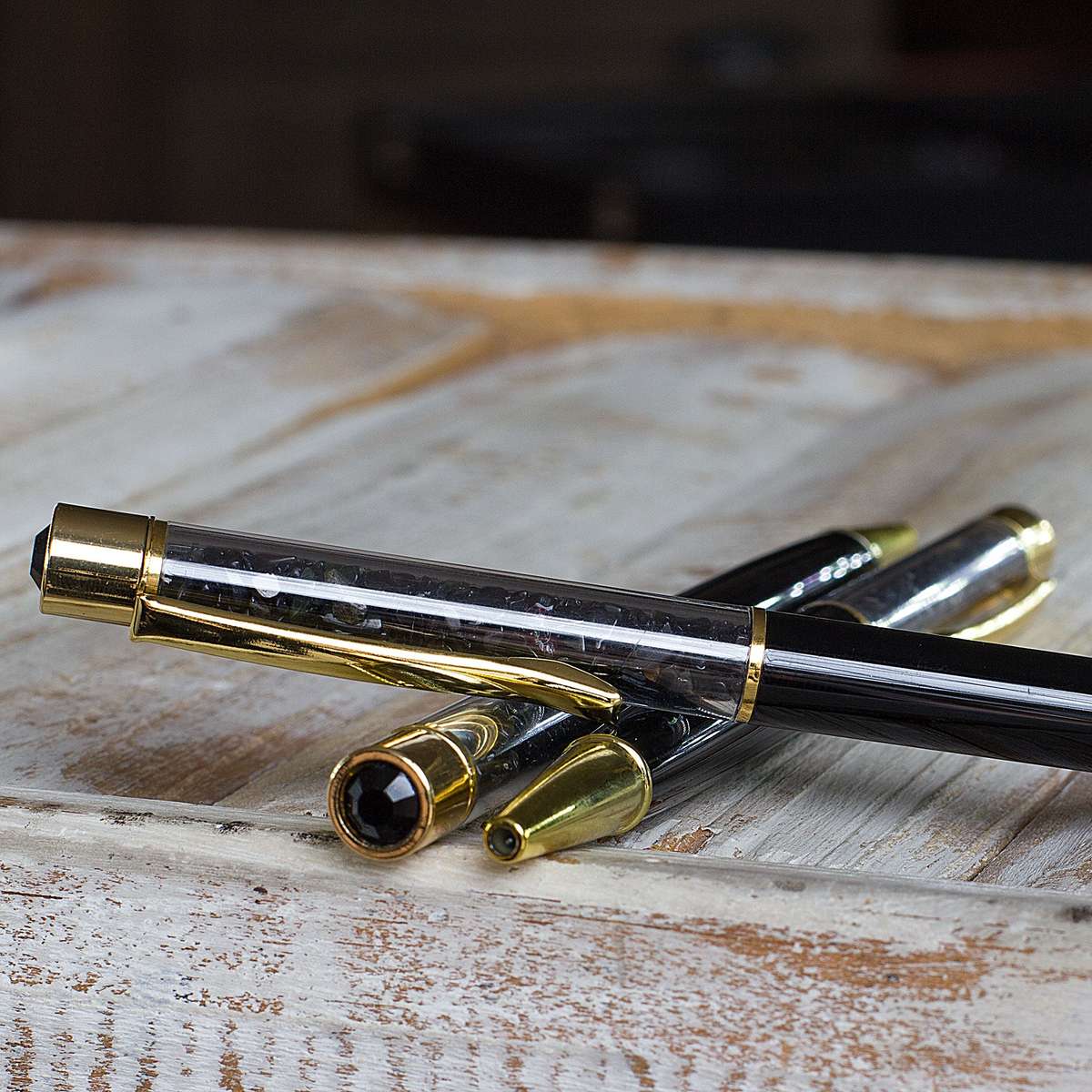 Crystal Gemstone Pen  - Gold - Obsidian
